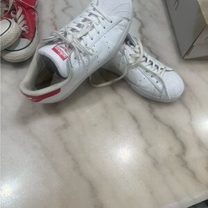Adidas Classic White Sneakers with Red Detail